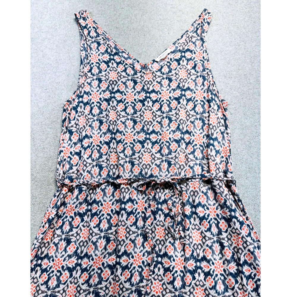 Beachlunchlounge Maxi Dress Womens L Blue Orange Ikat Geometric V-Neck Boho Airy